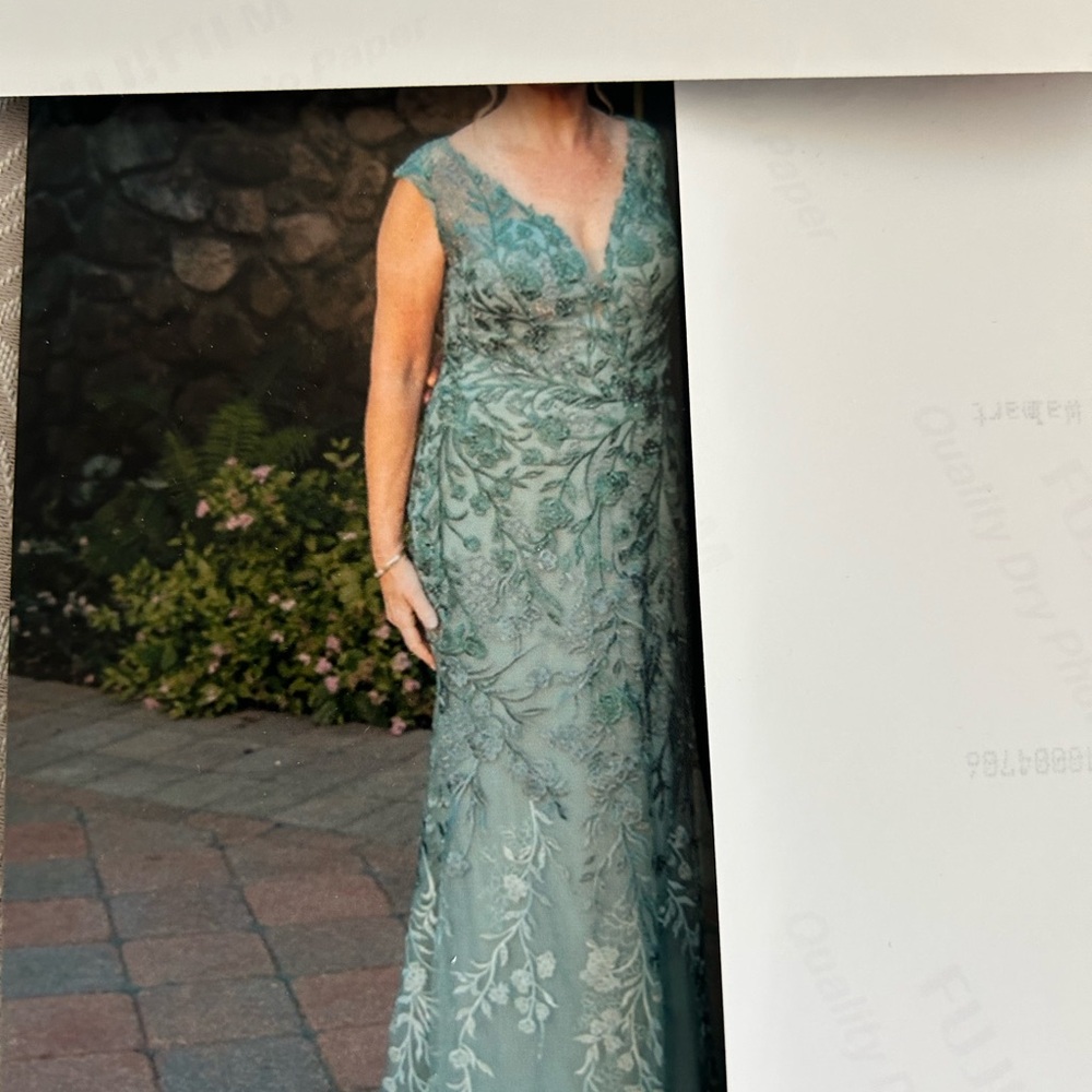 Elegant Lace Evening Gown in Teal